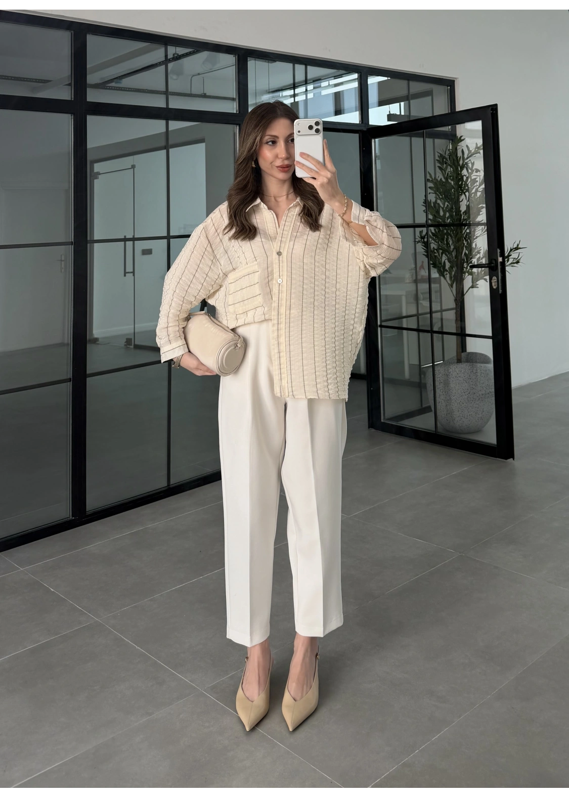 Çizgili Oversize Taş Gömlek