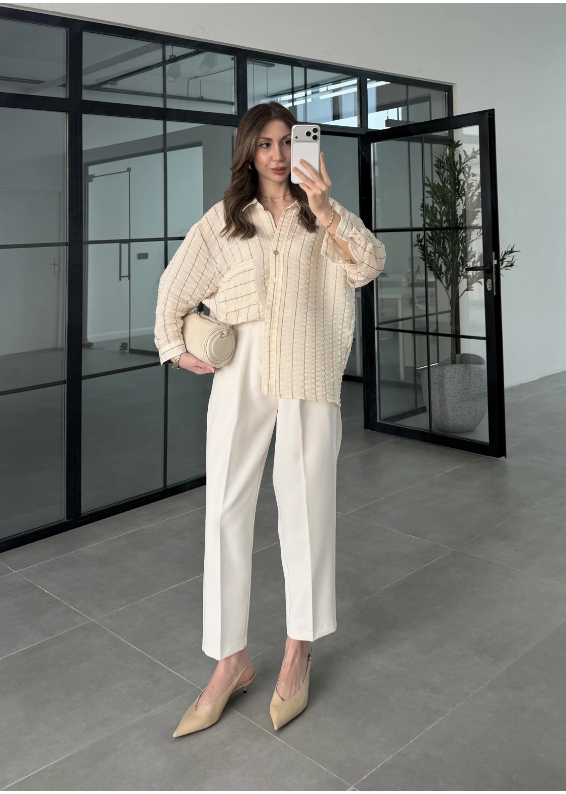 Çizgili Oversize Taş Gömlek