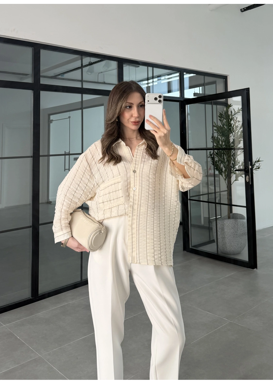 Çizgili Oversize Taş Gömlek