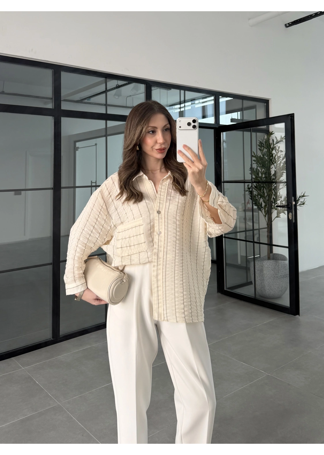 Çizgili Oversize Taş Gömlek