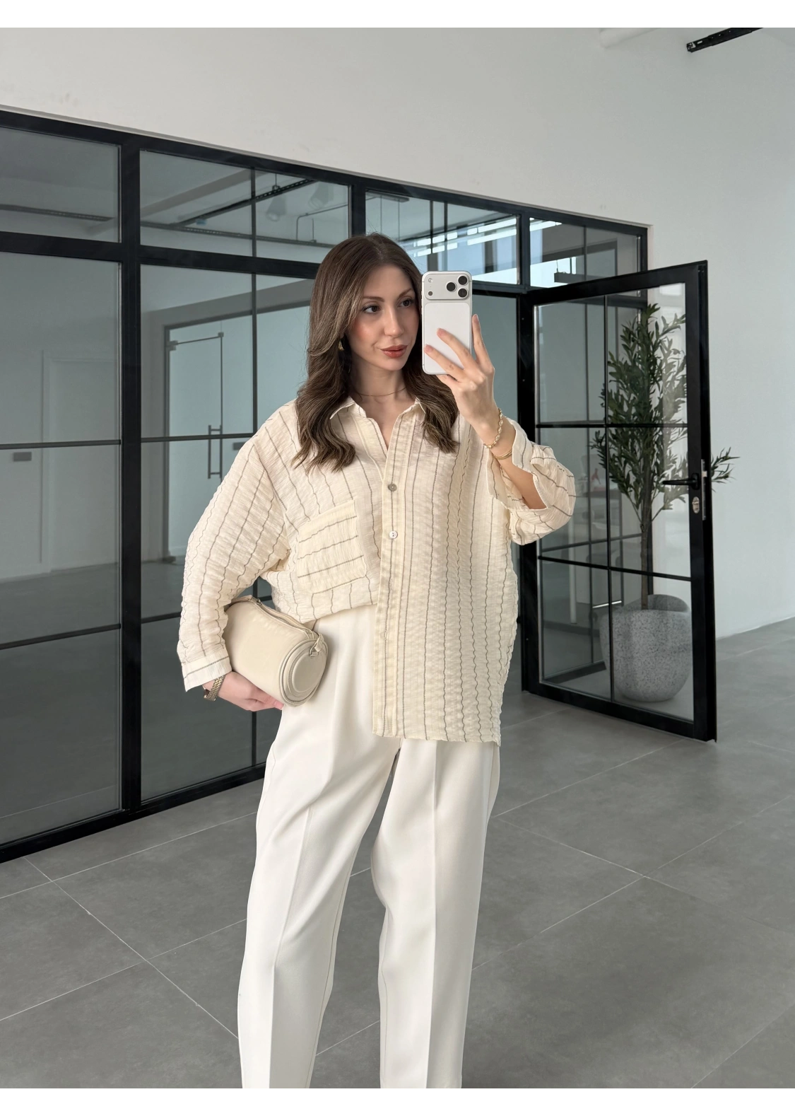 Çizgili Oversize Taş Gömlek