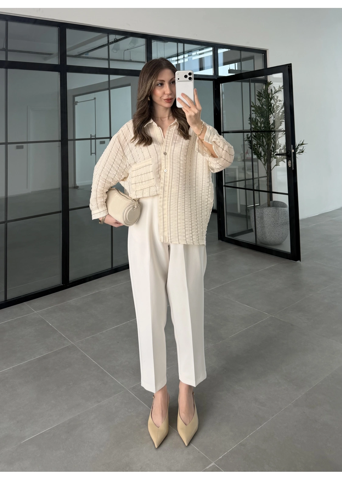 Çizgili Oversize Taş Gömlek