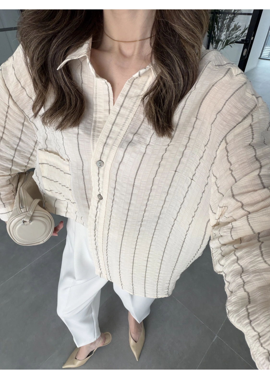 Çizgili Oversize Taş Gömlek