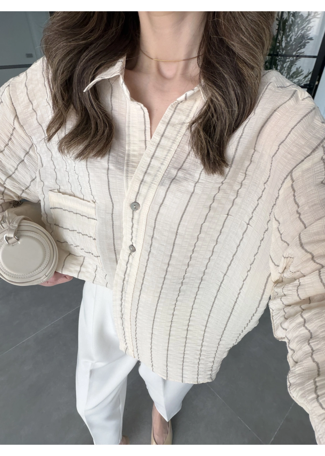Çizgili Oversize Taş Gömlek