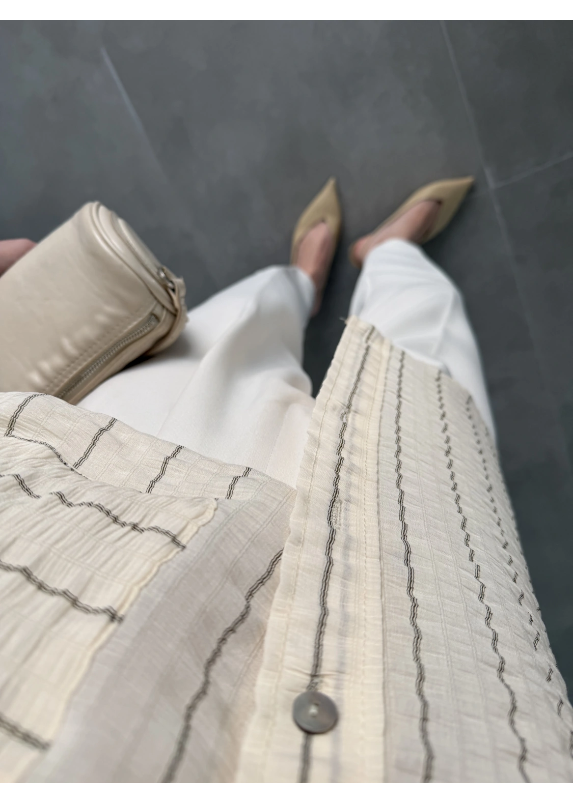 Çizgili Oversize Taş Gömlek