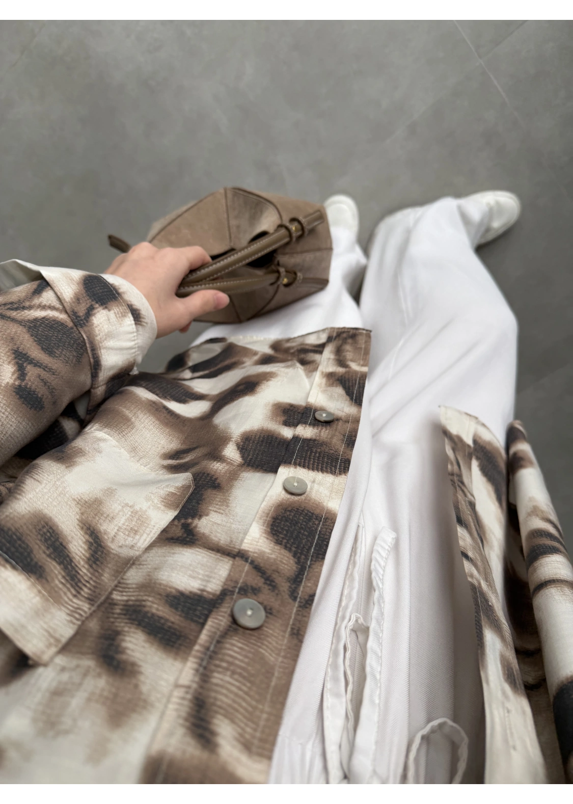 Oversize Kahve Tensel Empirme Gömlek