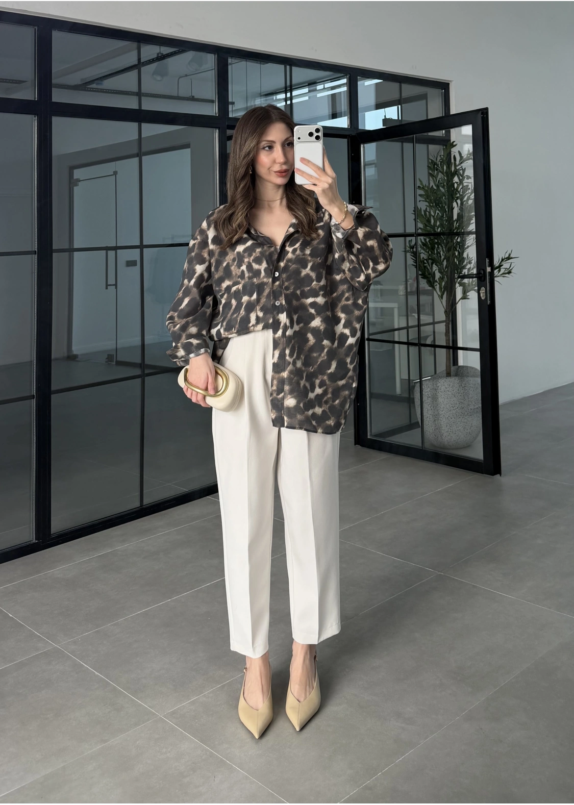 Leopar Desenli Oversize Tensel Gömlek