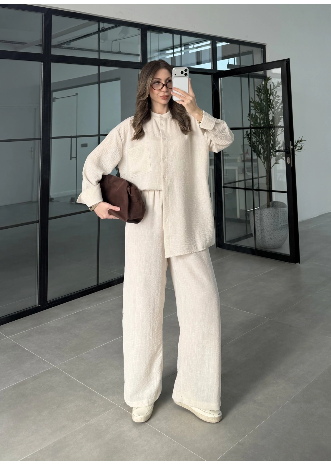 Hakim Yaka Taş Keten Gömlek Takım