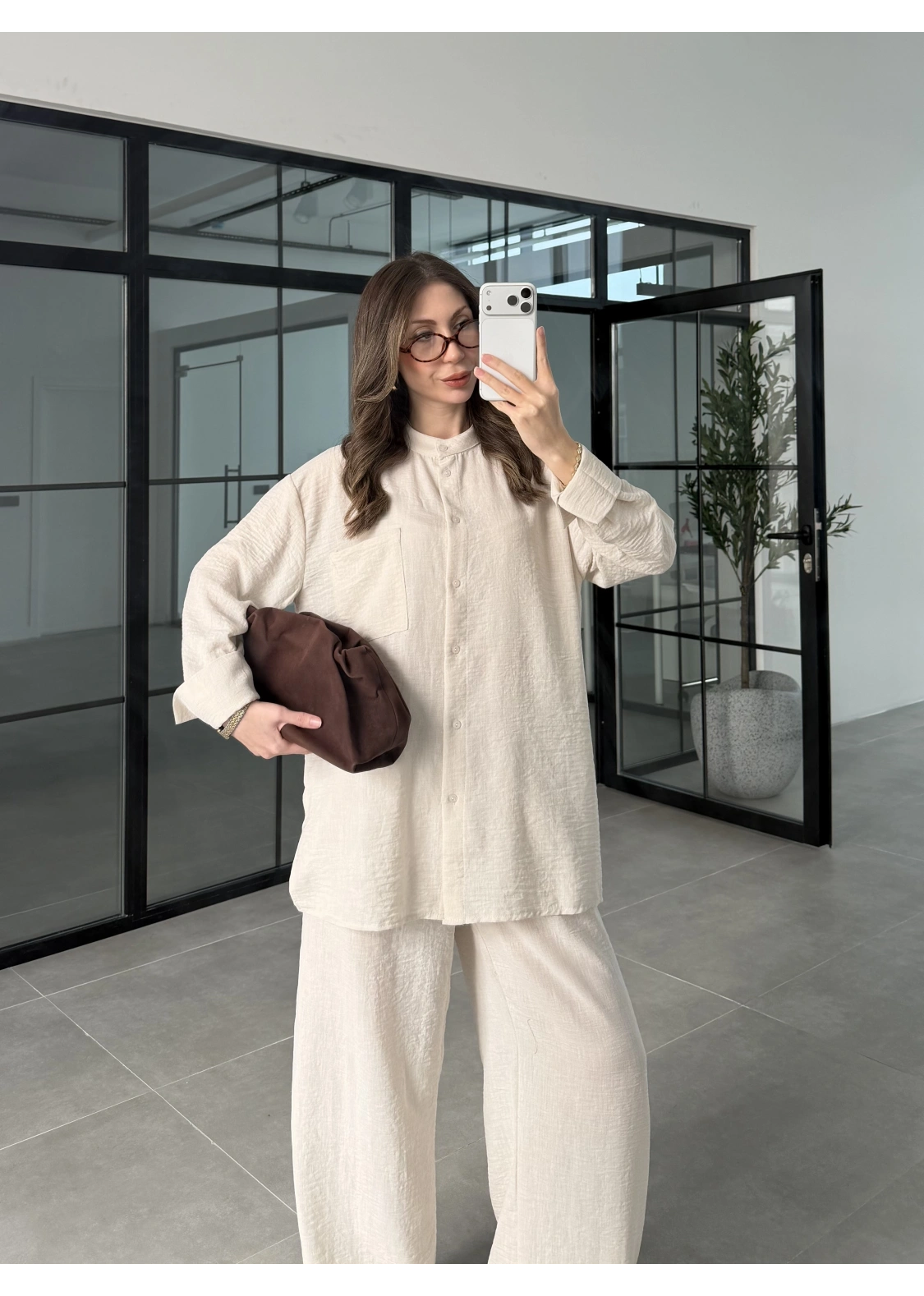 Hakim Yaka Taş Keten Gömlek Takım