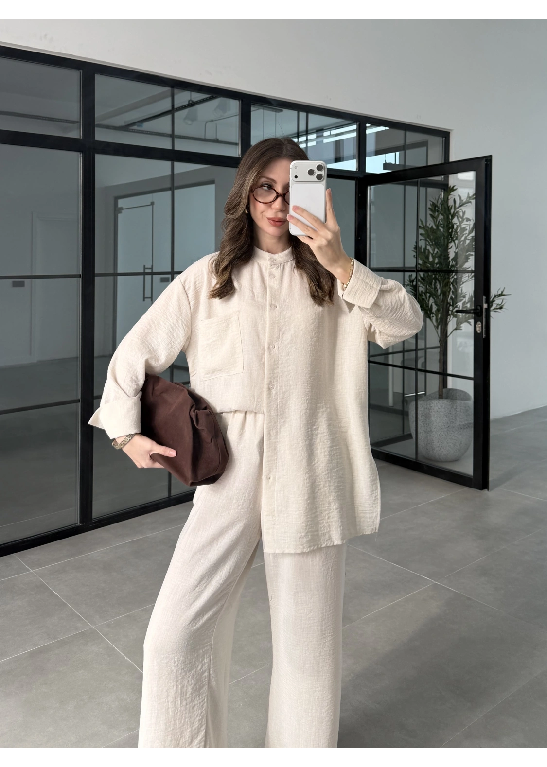 Hakim Yaka Taş Keten Gömlek Takım