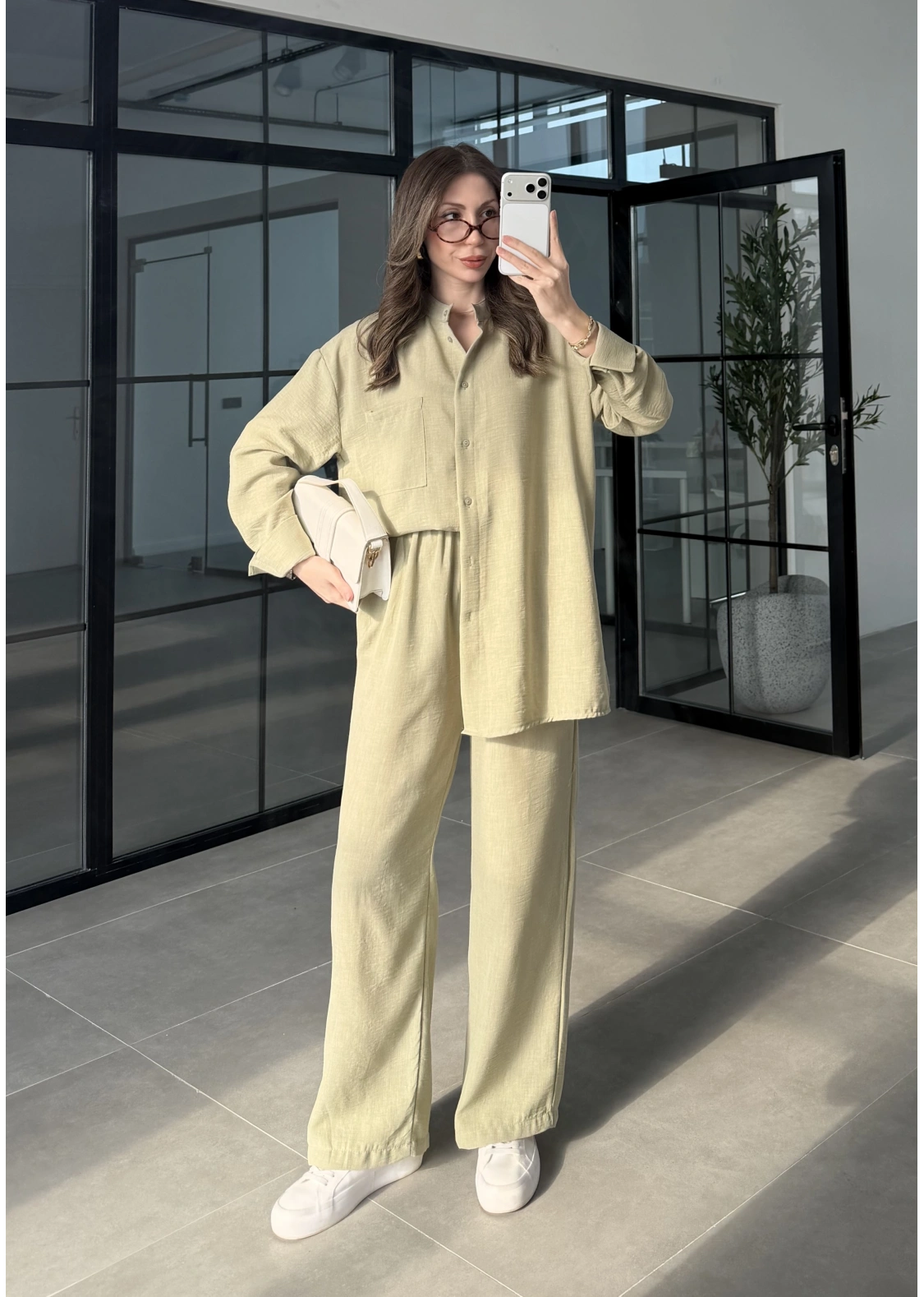 Hakim Yaka Çağla Keten Gömlek Takım