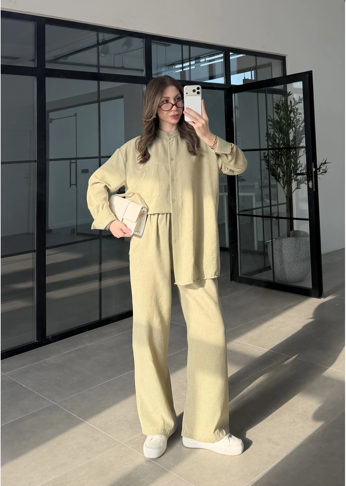 Hakim Yaka Çağla Keten Gömlek Takım