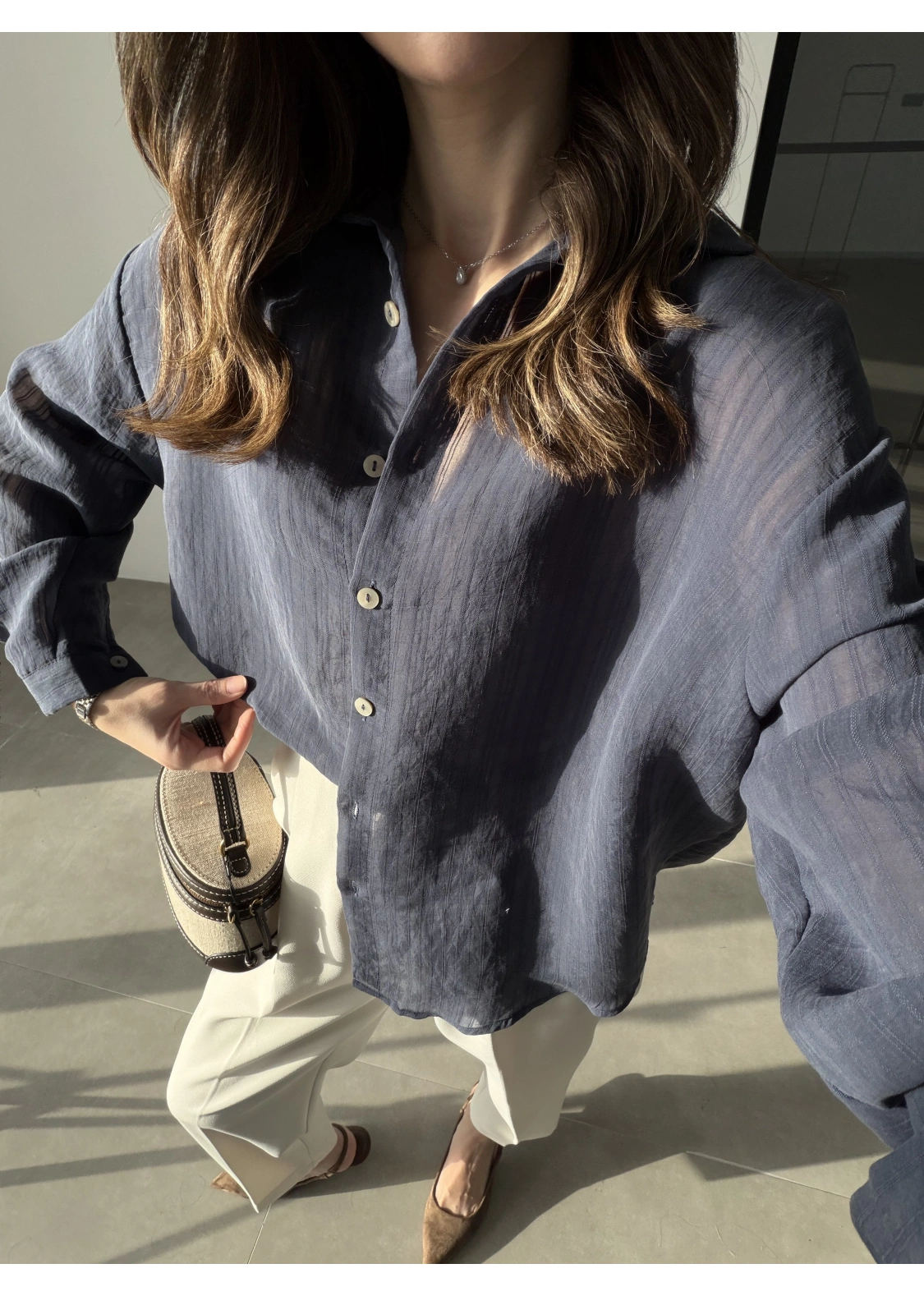 Oversize Transparan Lacivert Gömlek