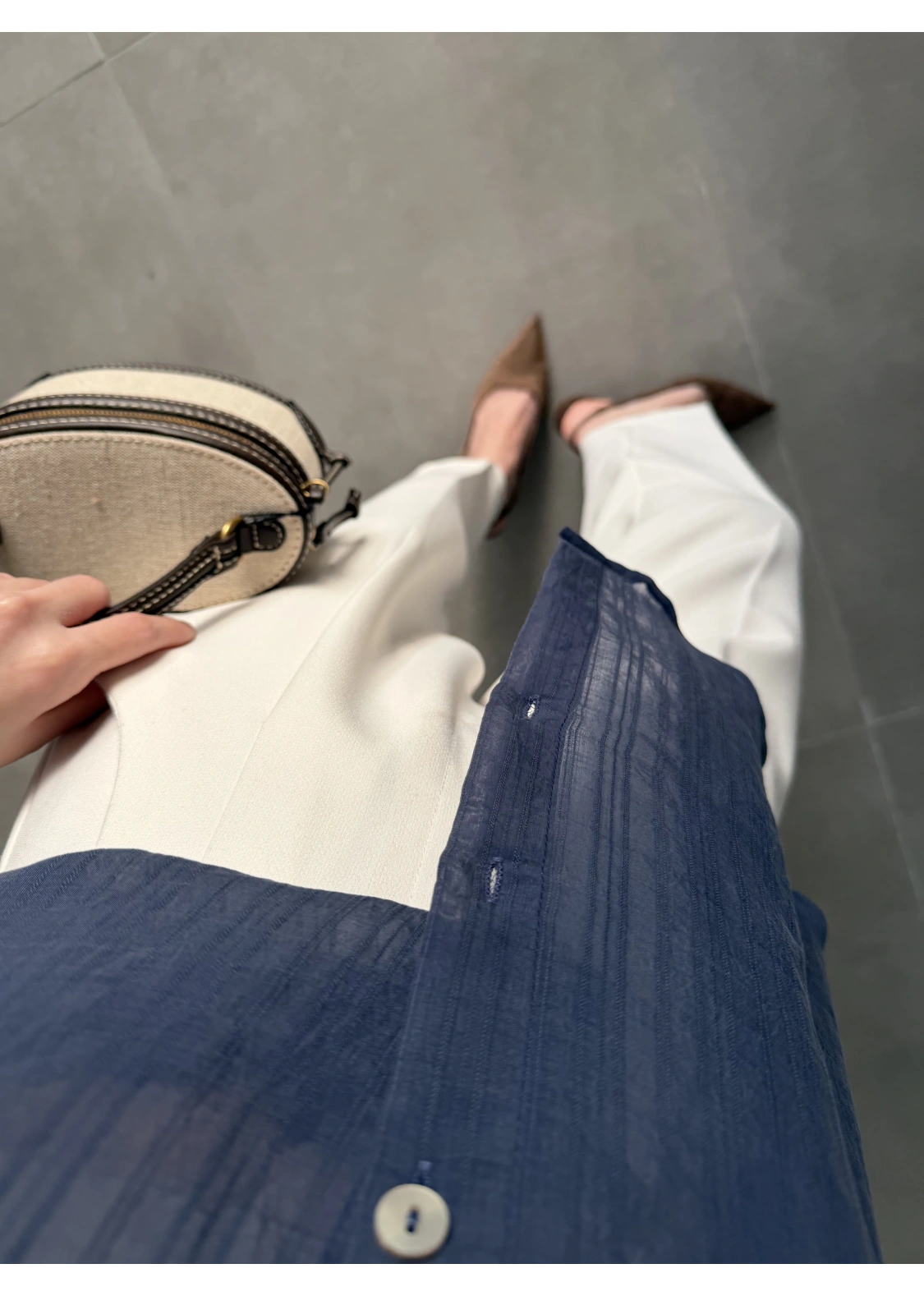 Oversize Transparan Lacivert Gömlek