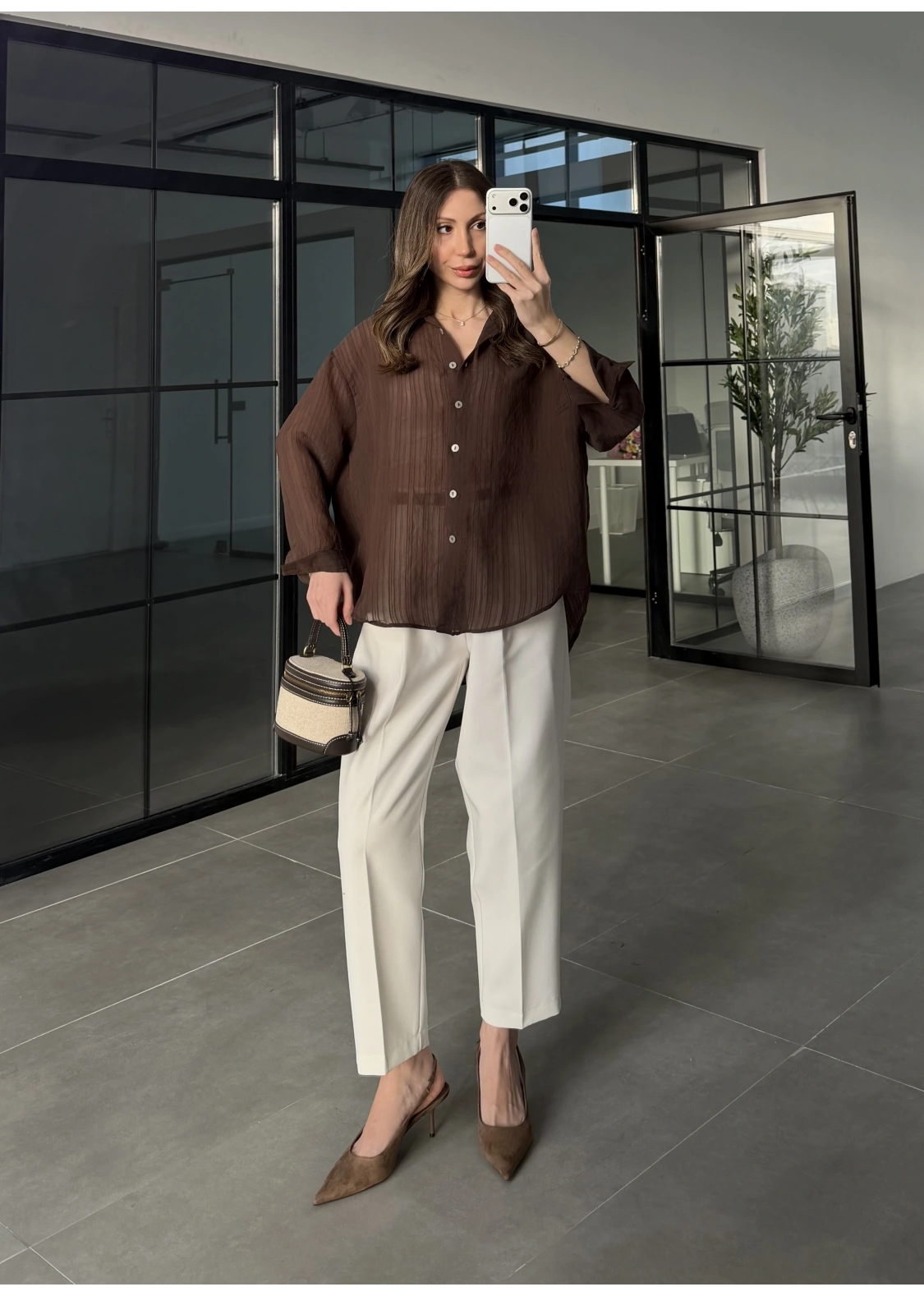 Oversize Transparan Kahve Gömlek