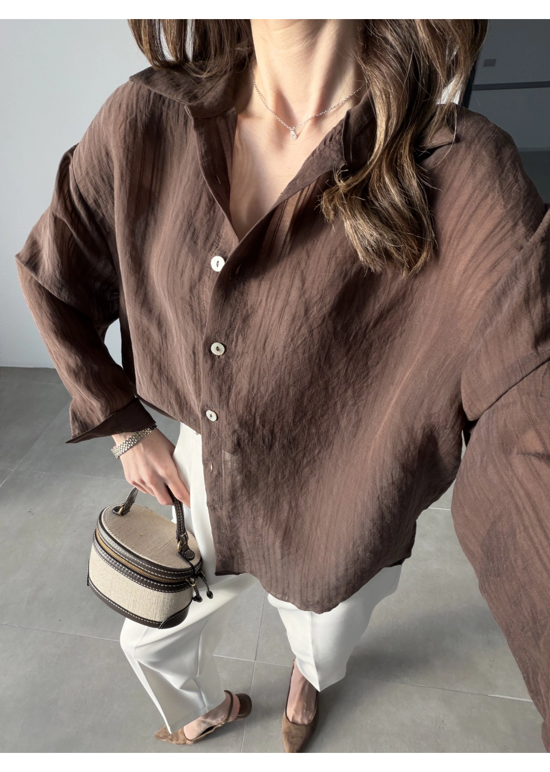 Oversize Transparan Kahve Gömlek
