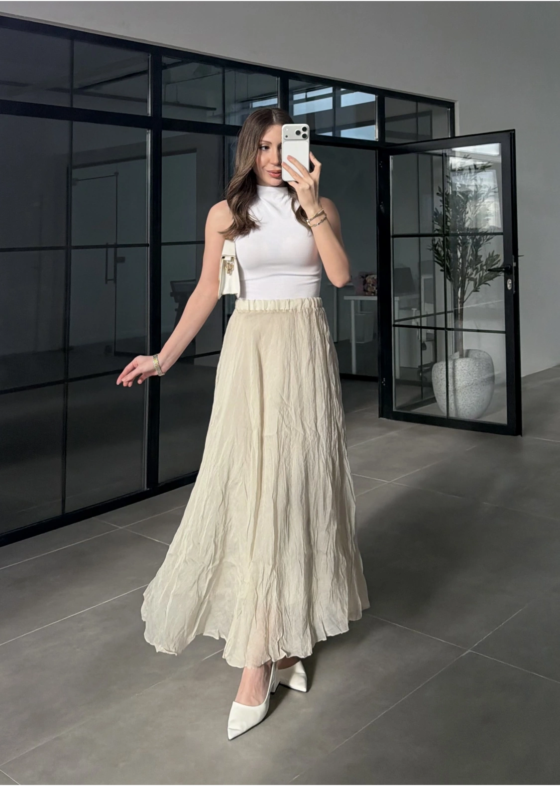 Premium Beli Lastikli Kırışık Taş Etek