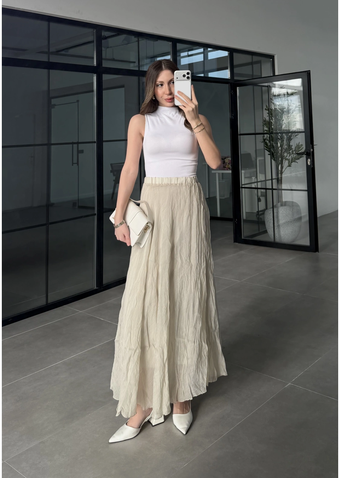 Premium Beli Lastikli Kırışık Taş Etek