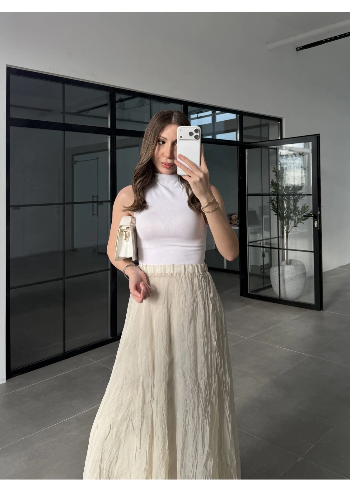 Premium Beli Lastikli Kırışık Taş Etek