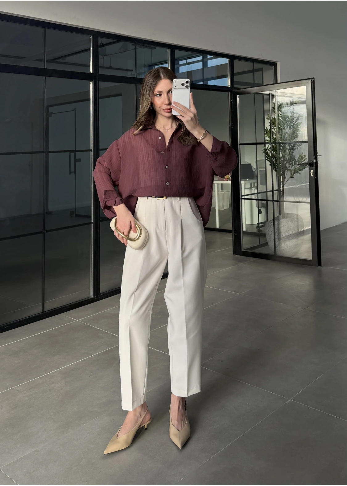 Oversize Transparan Mürdüm Gömlek