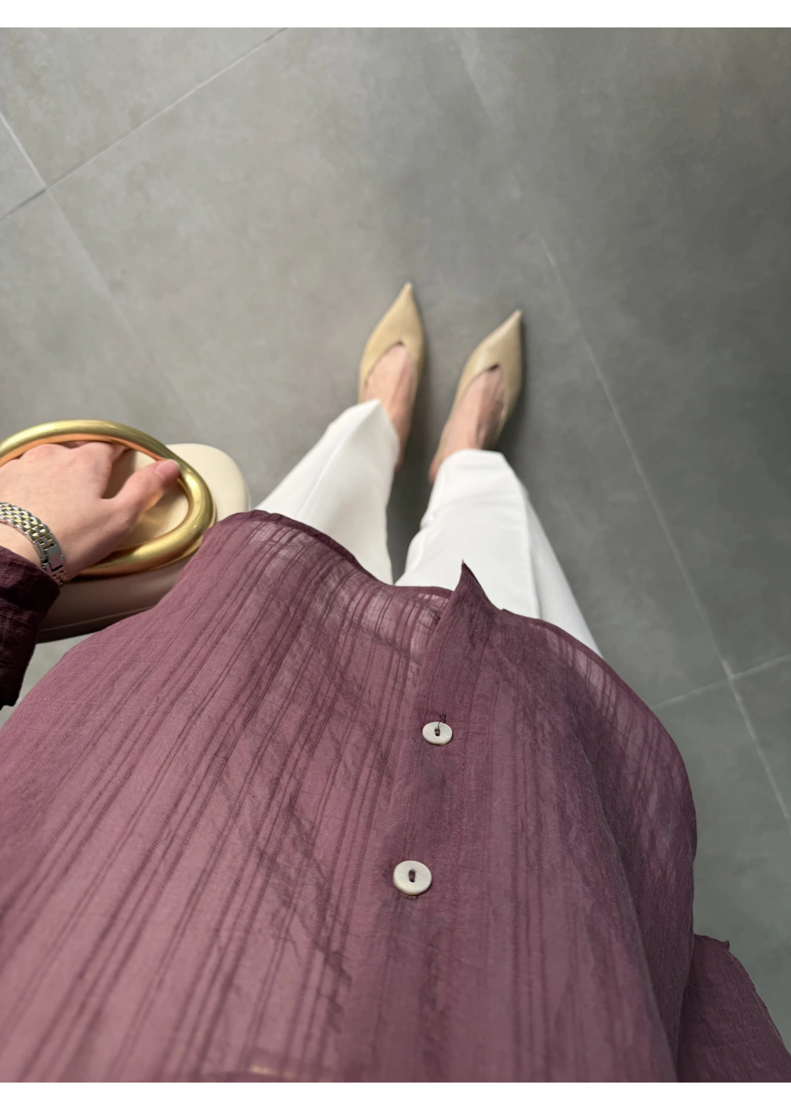 Oversize Transparan Mürdüm Gömlek