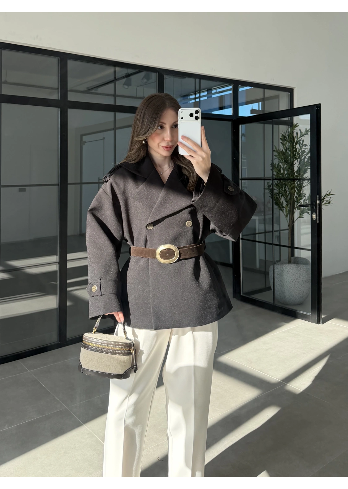 Sarah Kemerli Astarlı Siyah Trençkot