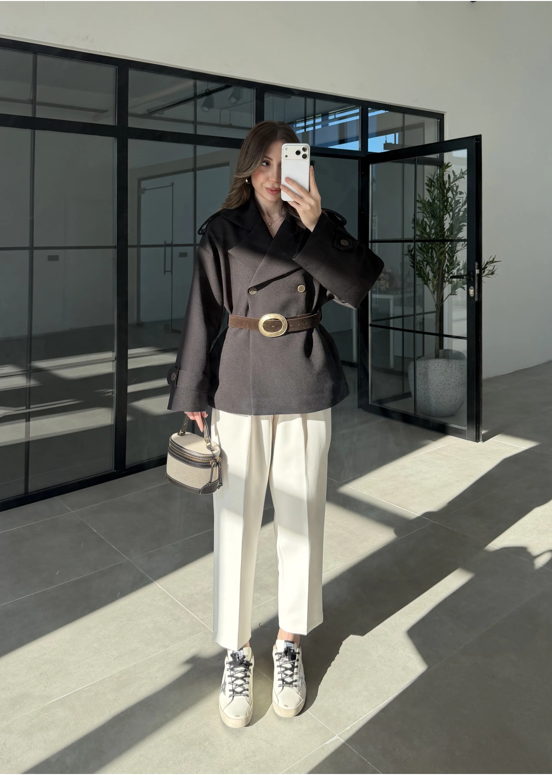 Sarah Kemerli Astarlı Siyah Trençkot