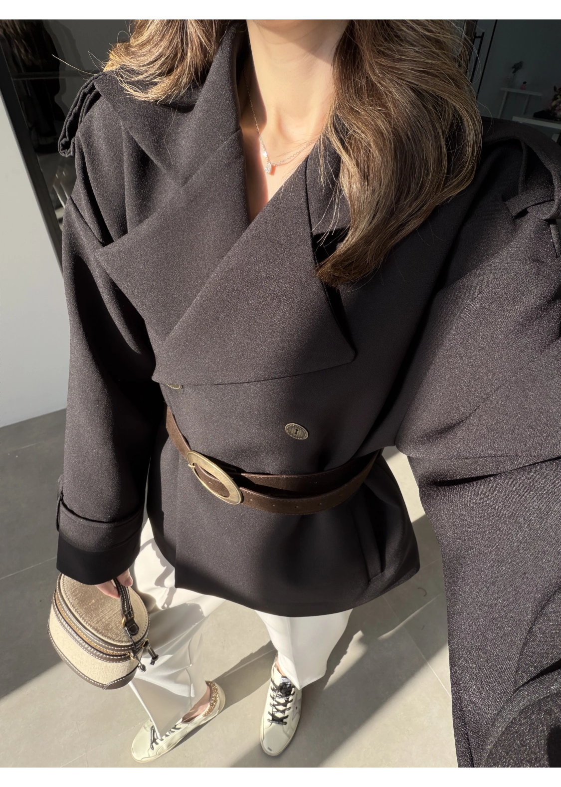 Sarah Kemerli Astarlı Siyah Trençkot