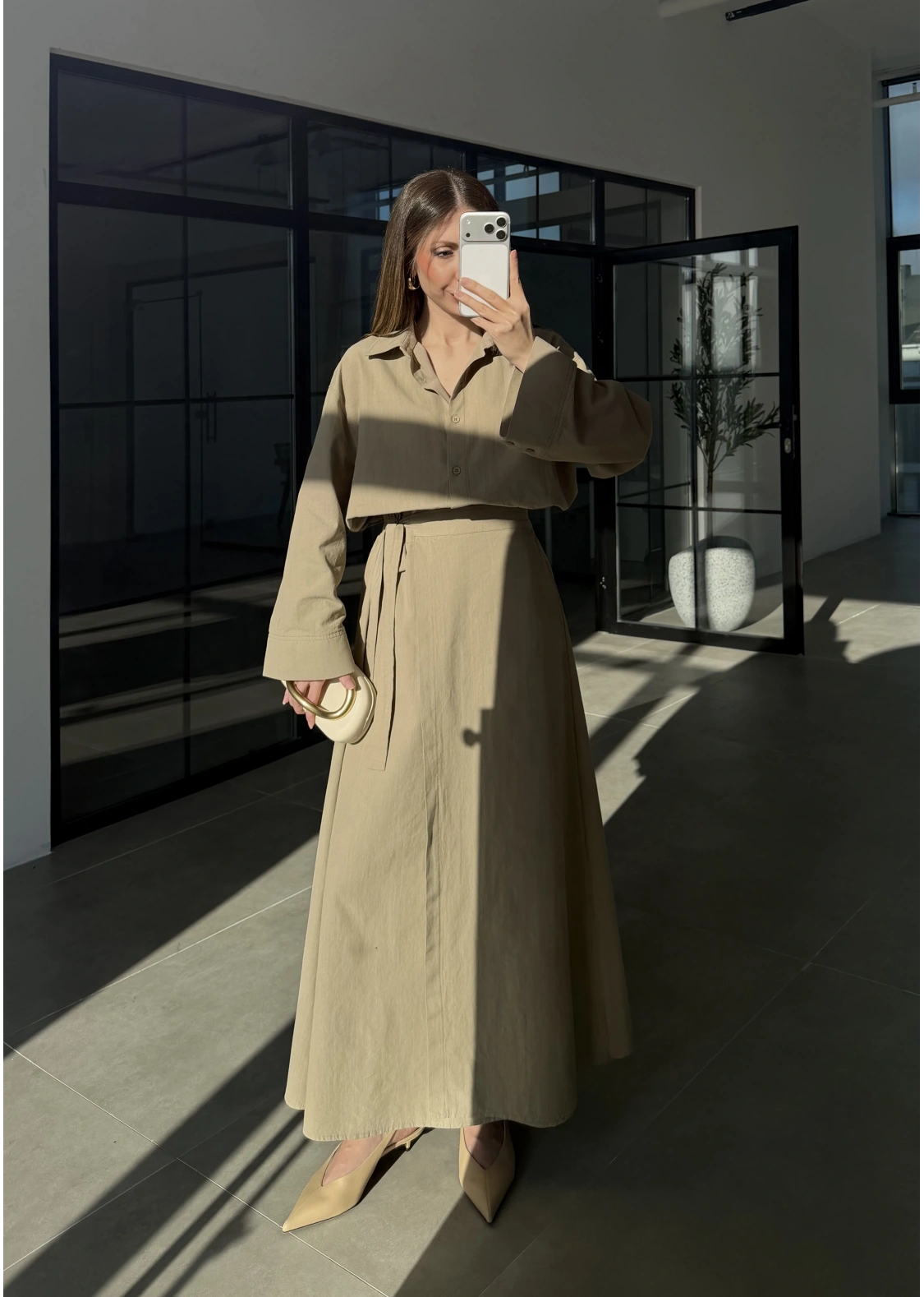 Anvelop Keten Etekli Vizon Gömlek Takım