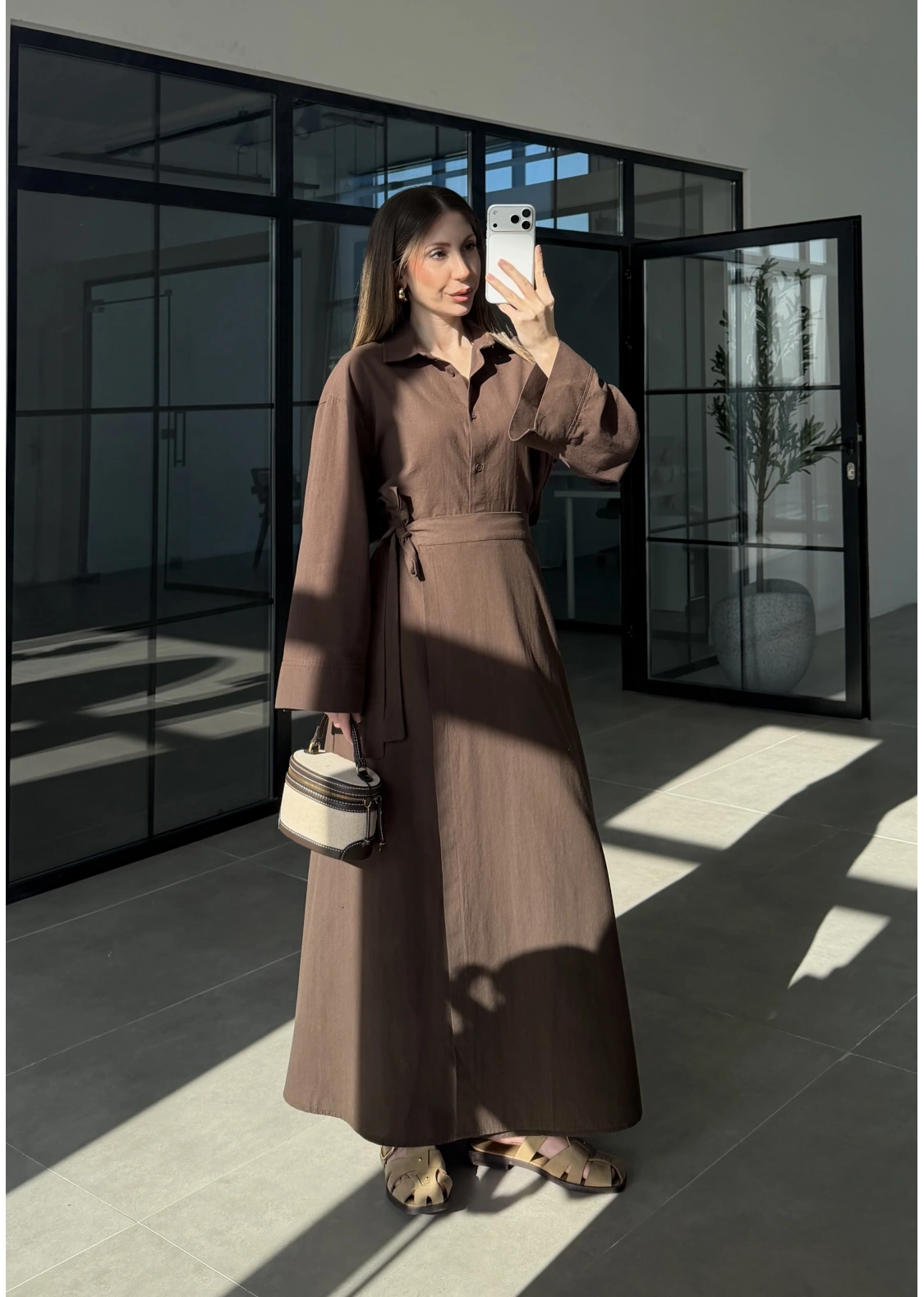 Anvelop Keten Etekli Kahve Gömlek Takım