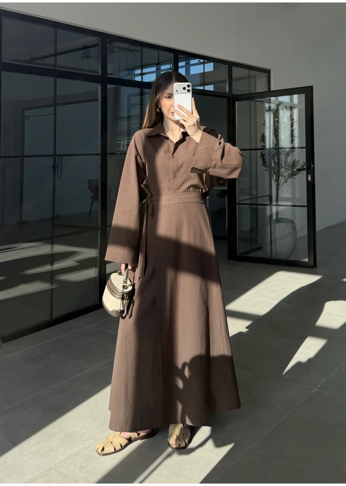 Anvelop Keten Etekli Kahve Gömlek Takım