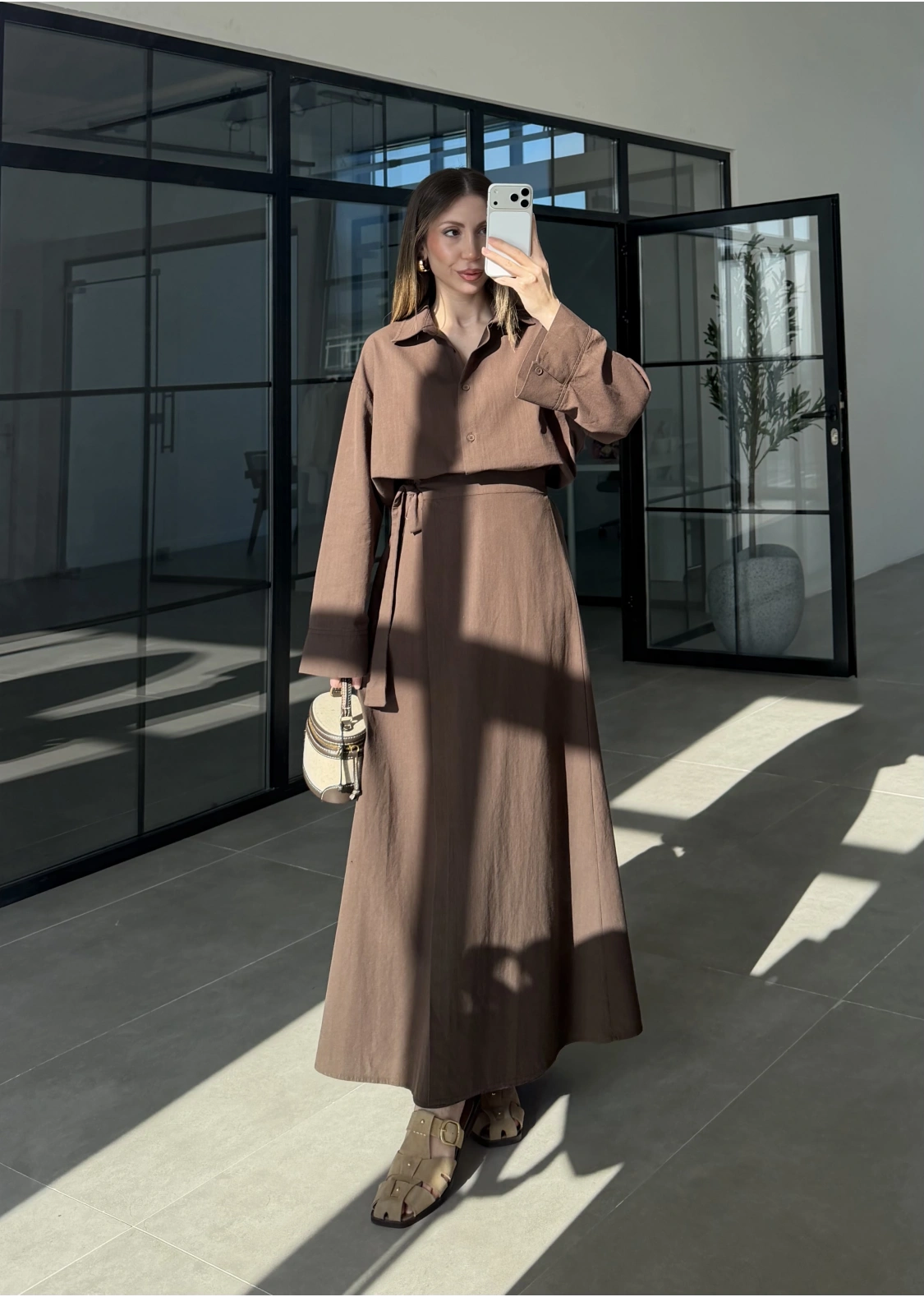 Anvelop Keten Etekli Kahve Gömlek Takım