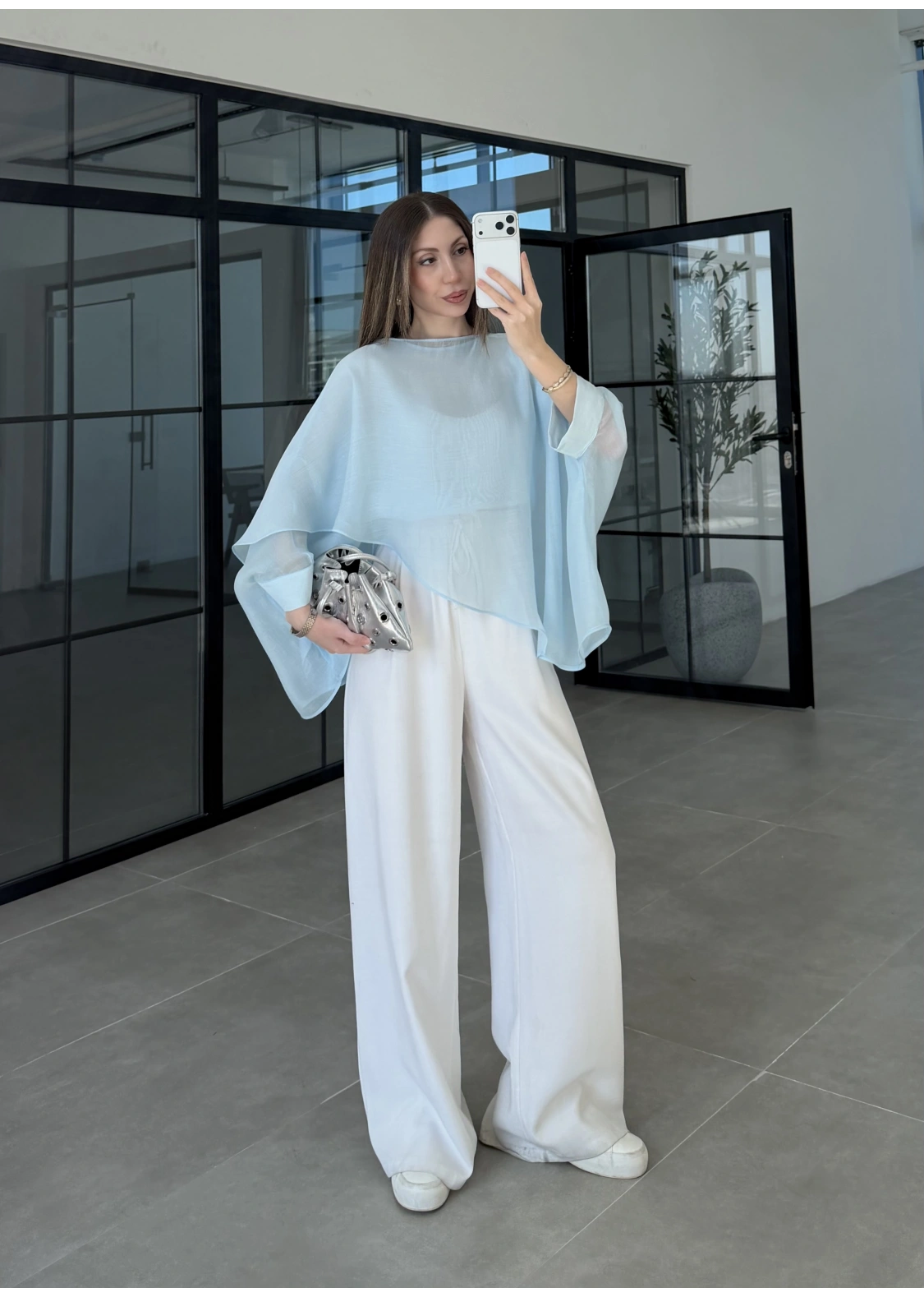 Uçuşan Pelerin Bebe Mavi Tül Bluz