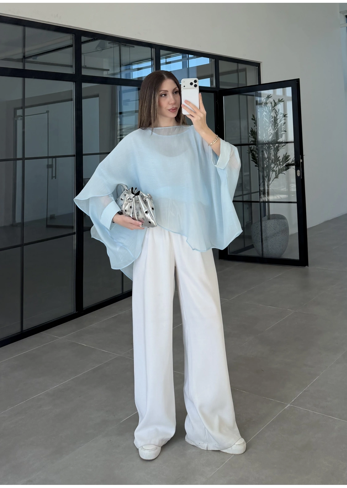 Uçuşan Pelerin Bebe Mavi Tül Bluz