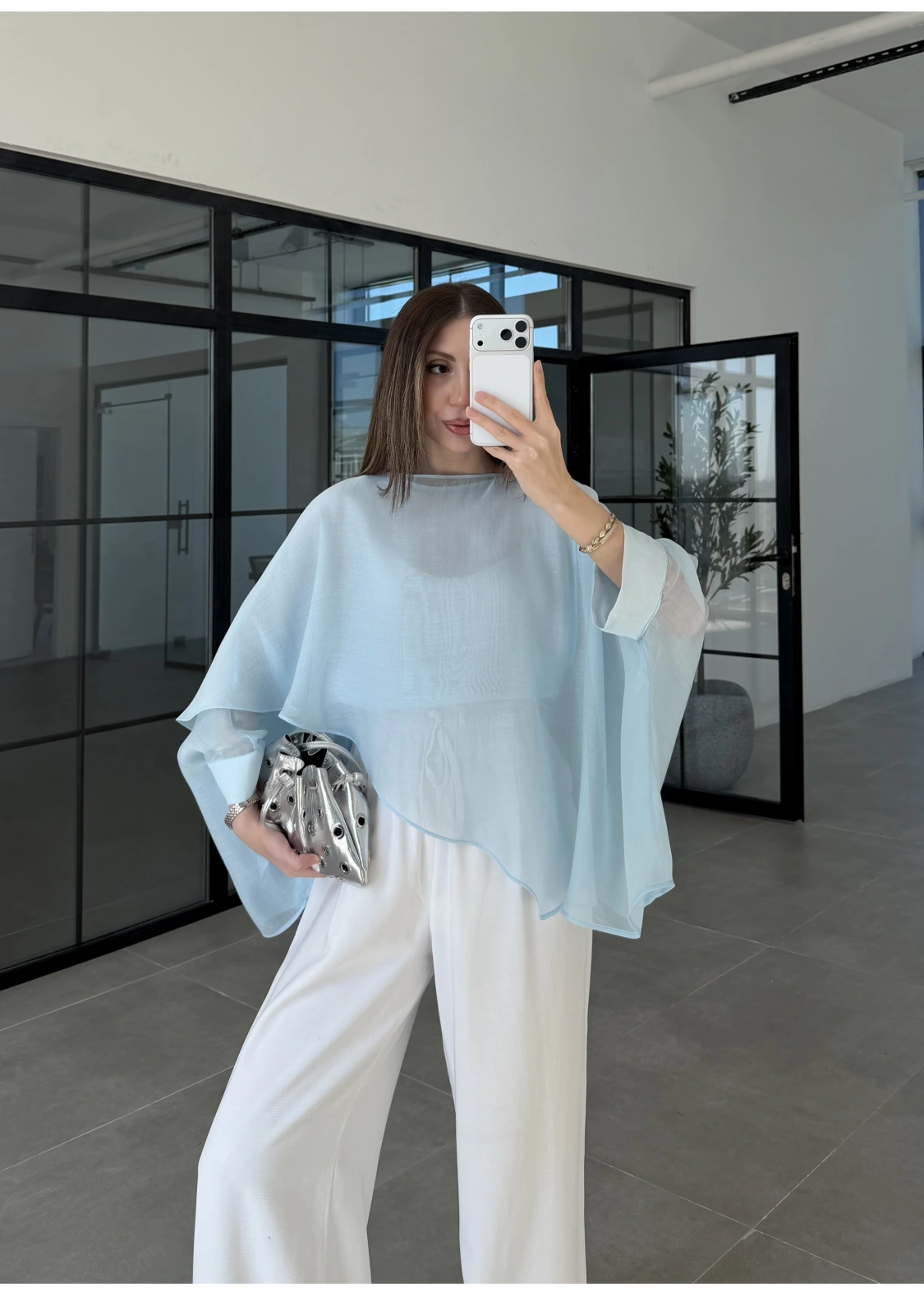 Uçuşan Pelerin Bebe Mavi Tül Bluz