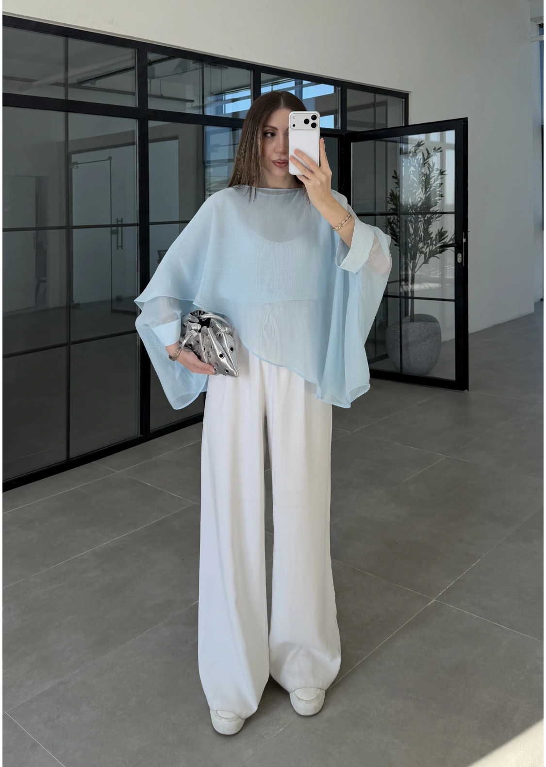 Uçuşan Pelerin Bebe Mavi Tül Bluz