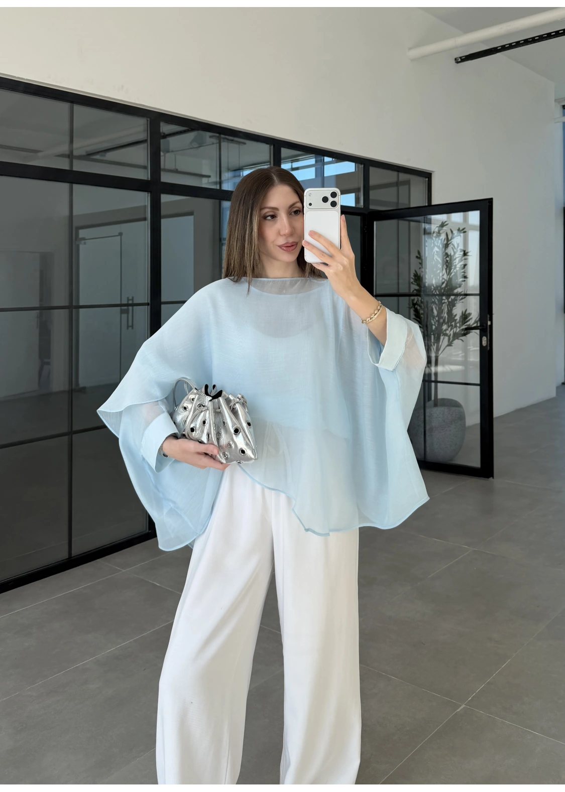 Uçuşan Pelerin Bebe Mavi Tül Bluz