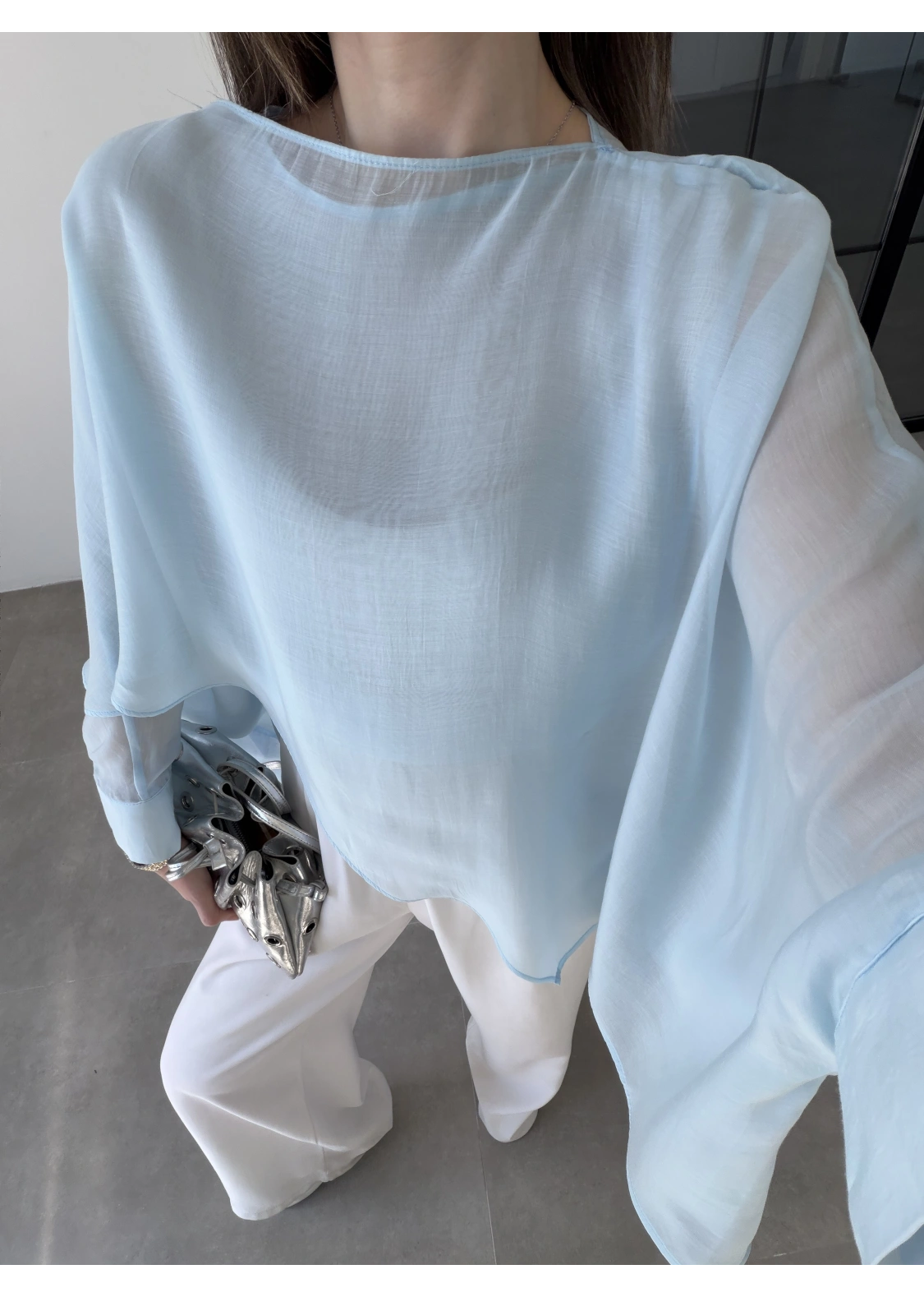 Uçuşan Pelerin Bebe Mavi Tül Bluz