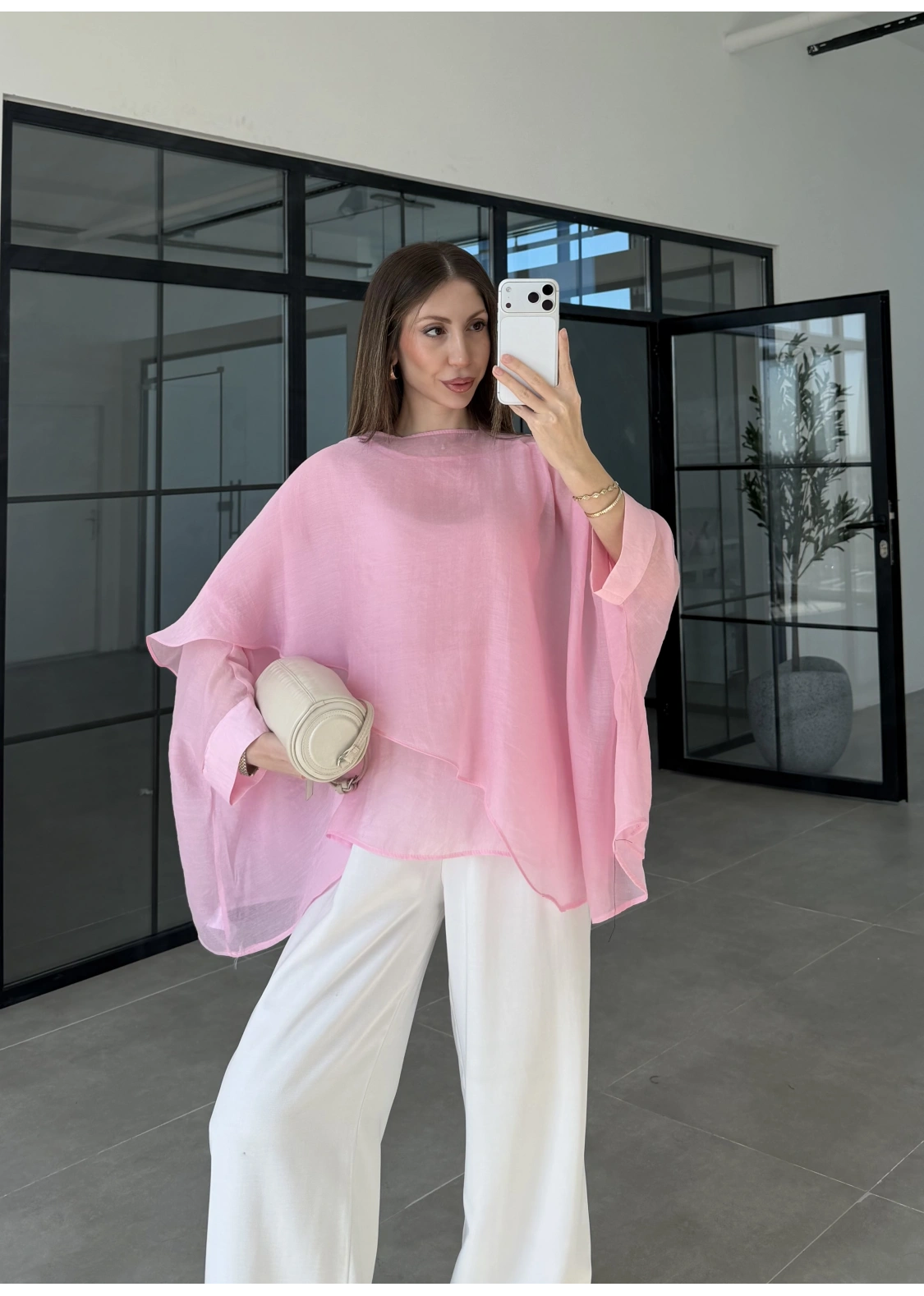 Uçuşan Pelerin Pembe Tül Bluz