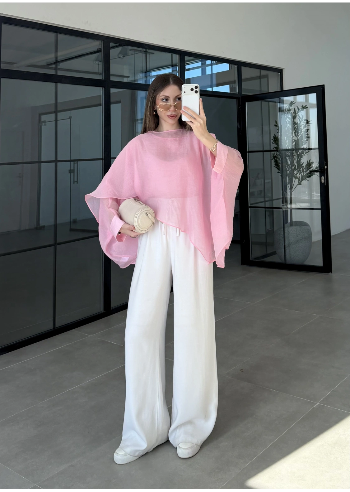 Uçuşan Pelerin Pembe Tül Bluz