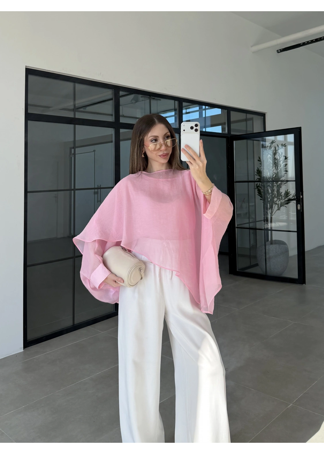 Uçuşan Pelerin Pembe Tül Bluz