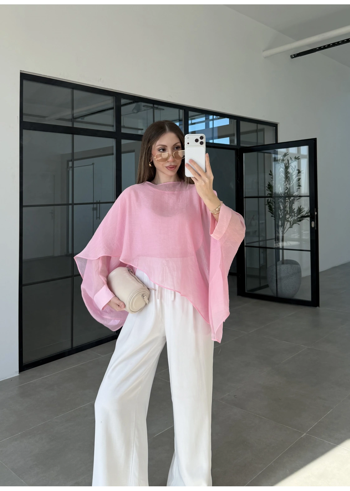 Uçuşan Pelerin Pembe Tül Bluz