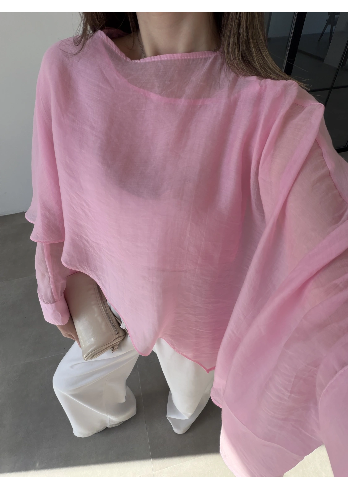 Uçuşan Pelerin Pembe Tül Bluz