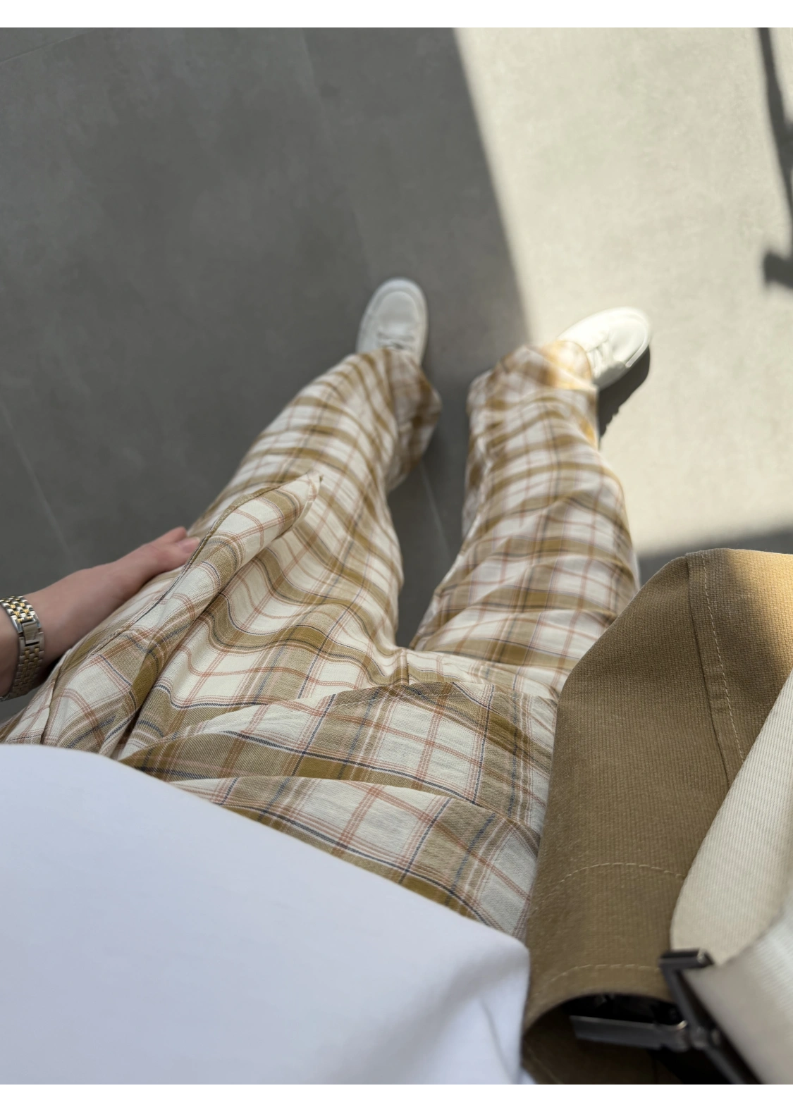 Ekose Bağlamalı Hardal Pantolon