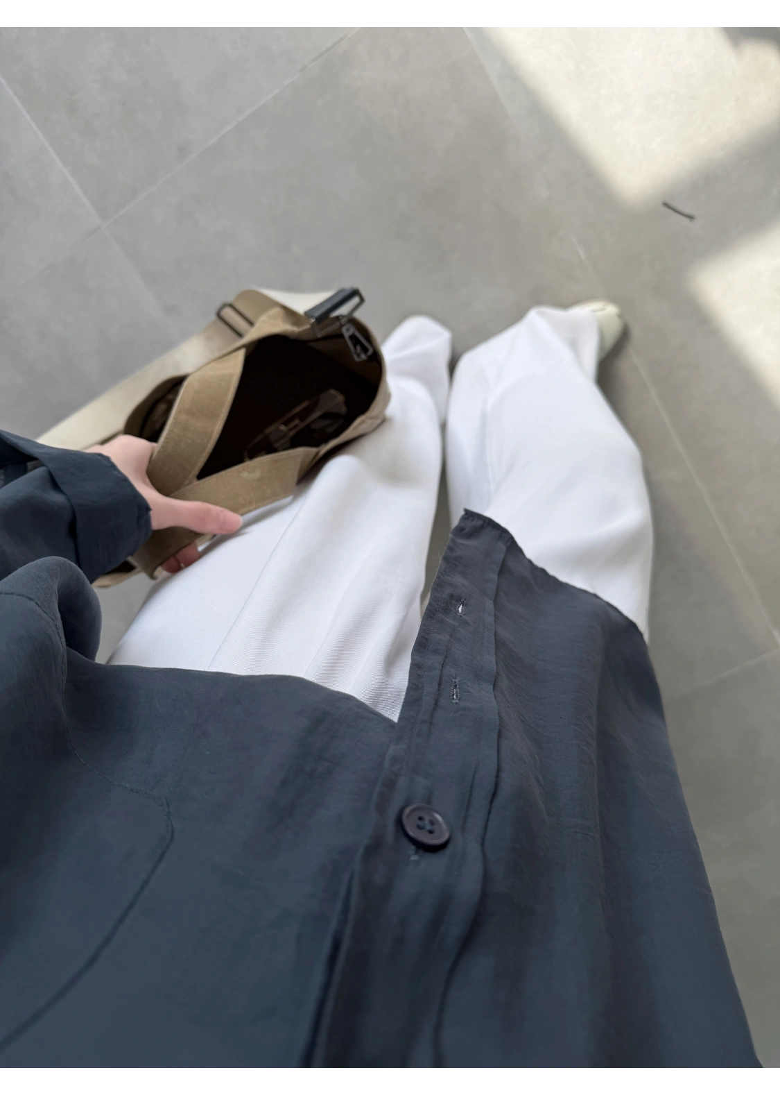 Oversize Tensel Vintage Lacivert Gömlek