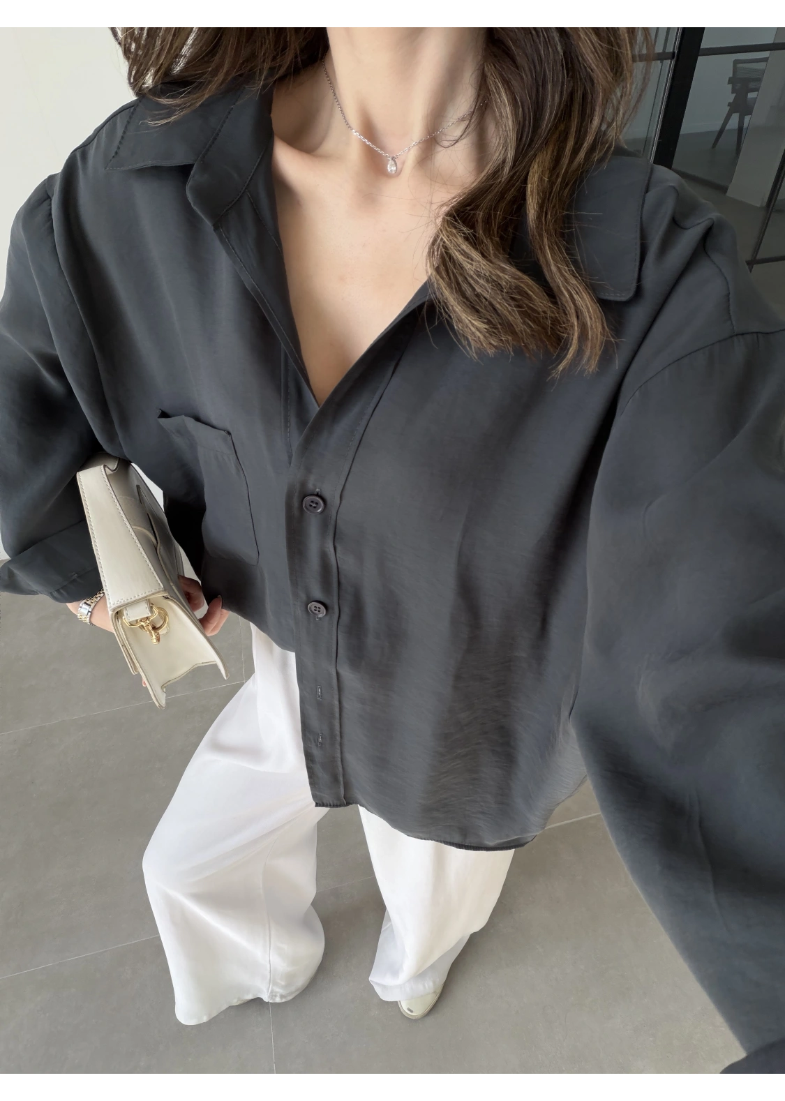 Oversize Tensel Vintage Antrasit Gömlek