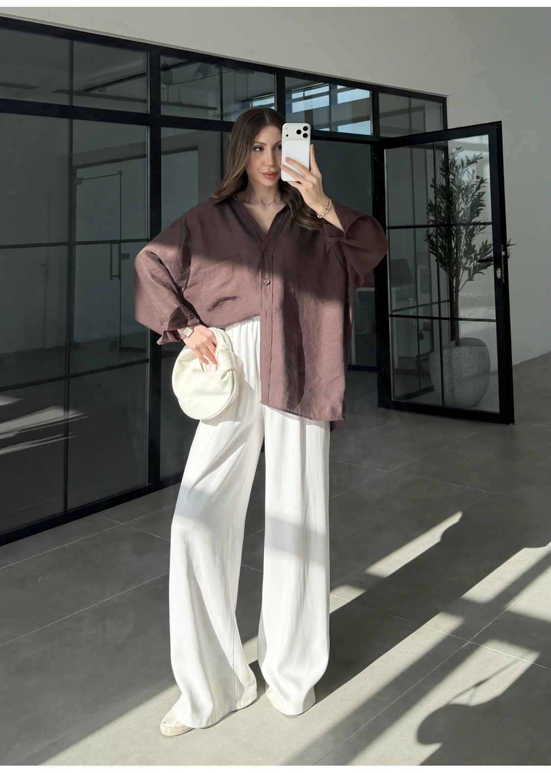 Oversize Tensel Vintage Kahve Gömlek