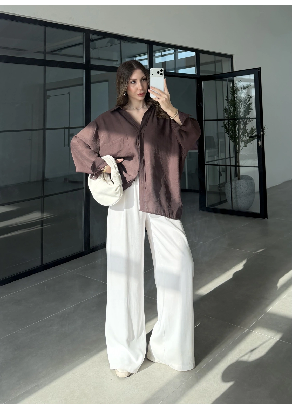 Oversize Tensel Vintage Kahve Gömlek