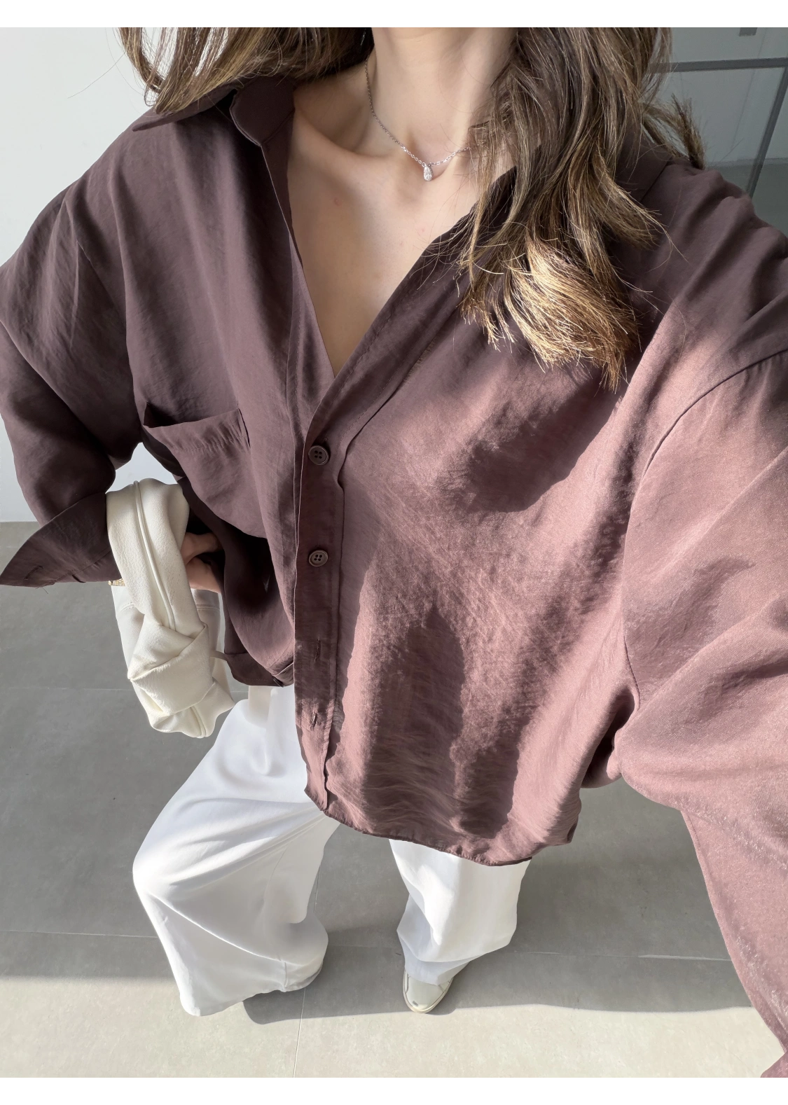 Oversize Tensel Vintage Kahve Gömlek