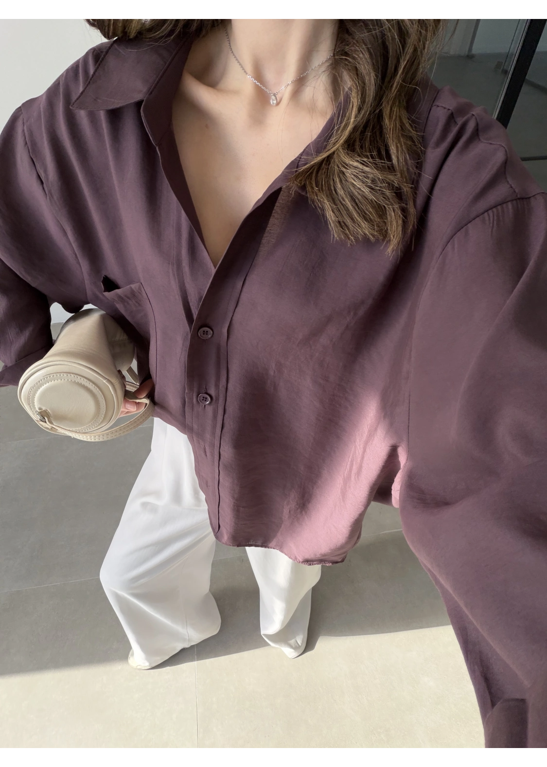 Mürdüm Oversize Tensel Gömlek